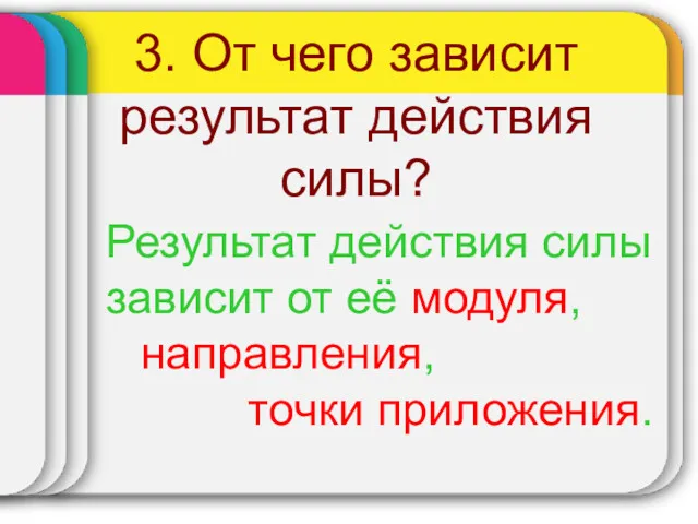 3. От чего зависит результат действия силы? Результат действия силы