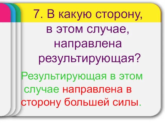 7. В какую сторону, в этом случае, направлена результирующая? Результирующая