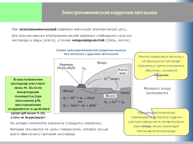 Электрохимическая коррозия металлов При электрохимической коррозии возникает электрическая цепь. Для