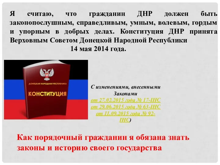 Я считаю, что гражданин ДНР должен быть законопослушным, справедливым, умным,