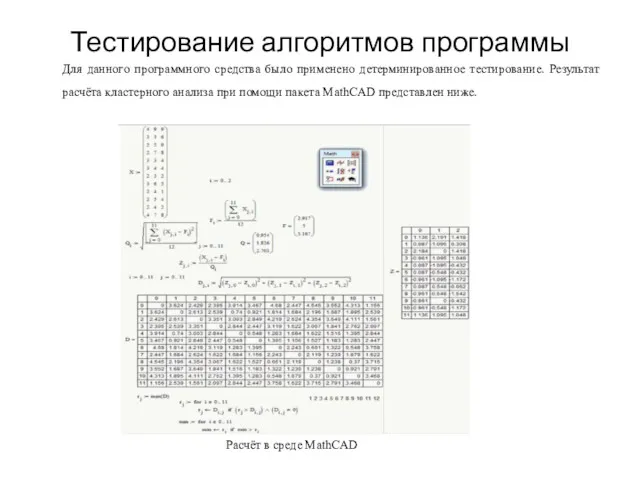 Тестирование алгоритмов программы Для данного программного средства было применено детерминированное