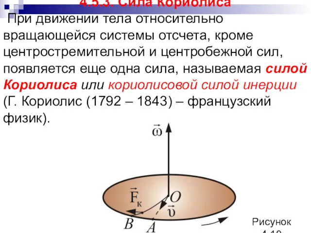 4.5.3. Сила Кориолиса При движении тела относительно вращающейся системы отсчета,
