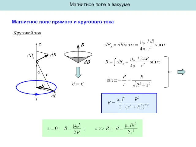 Магнитное поле в вакууме Магнитное поле прямого и кругового тока Круговой ток