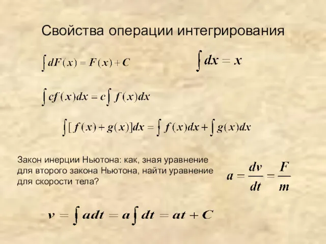 Свойства операции интегрирования Закон инерции Ньютона: как, зная уравнение для