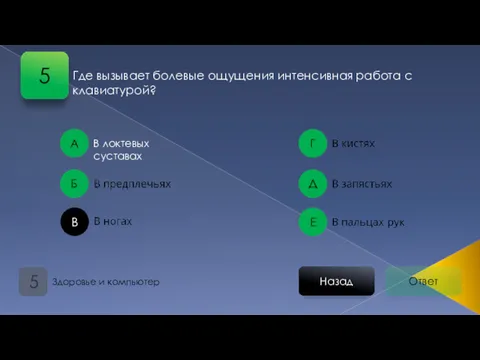 Ответ Назад Здоровье и компьютер 5 А Б В Г