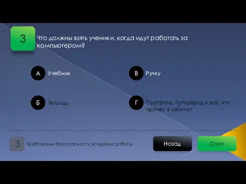 Ответ Назад Требования безопасности во время работы 3 А Б