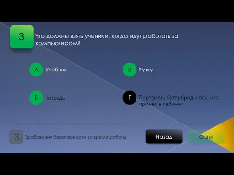 Ответ Назад Требования безопасности во время работы 3 А Б