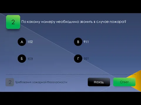 Ответ Назад Требования пожарной безопасности 2 А Б В Г