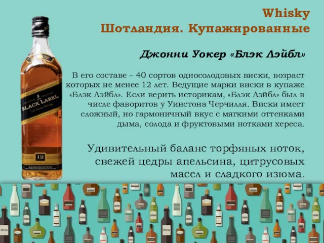 Whisky Шотландия. Купажированные Джонни Уокер «Блэк Лэйбл» В его составе