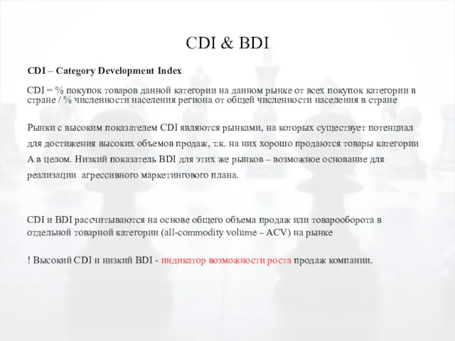 CDI & BDI CDI – Category Development Index CDI =