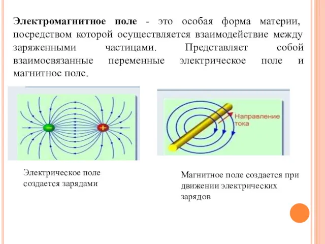 Электромагнитное поле - это особая форма материи, посредством которой осуществляется