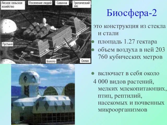 Биосфера-2 это конструкция из стекла и стали площадь 1.27 гектара