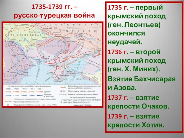 1735-1739 гг. – русско-турецкая война 1735 г. – первый крымский