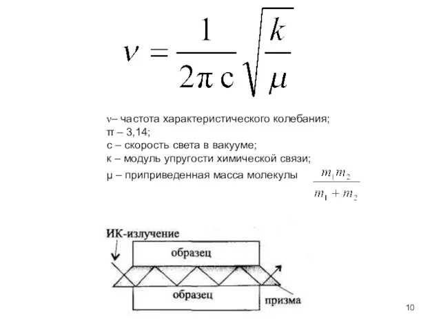 µ – приприведенная масса молекулы ν– частота характеристического колебания; π