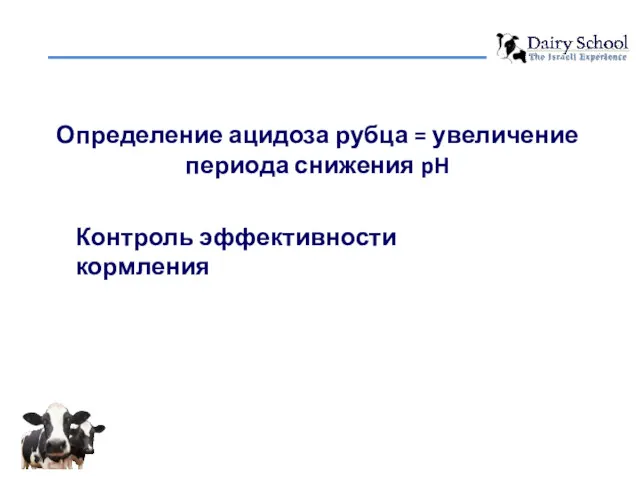 Определение ацидоза рубца = увеличение периода снижения pH Контроль эффективности кормления