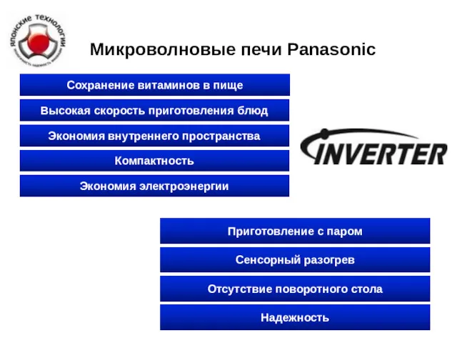 Микроволновые печи Panasonic Компактность Сохранение витаминов в пище Экономия внутреннего