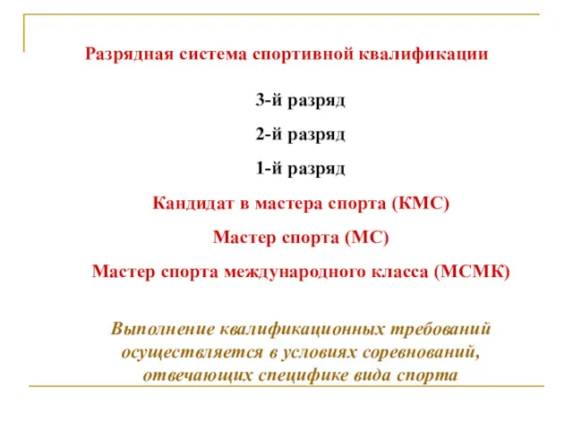 Разрядная система спортивной квалификации 3-й разряд 2-й разряд 1-й разряд