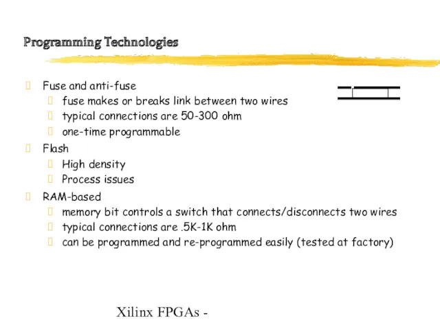 Xilinx FPGAs - Programming Technologies Fuse and anti-fuse fuse makes