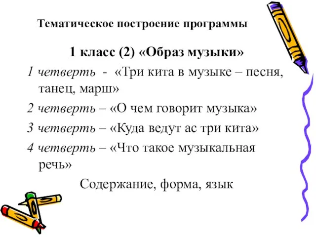 Тематическое построение программы 1 класс (2) «Образ музыки» 1 четверть