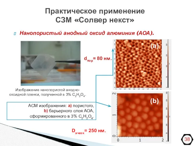 Практическое применение СЗМ «Солвер некст» Нанопористый анодный оксид алюминия (АОА).