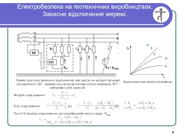 Електробезпека на геотехнічних виробництвах. Захисне відключення мережі. Схема пристрою захисного