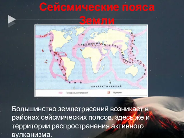 Сейсмические пояса Земли Большинство землетрясений возникает в районах сейсмических поясов,