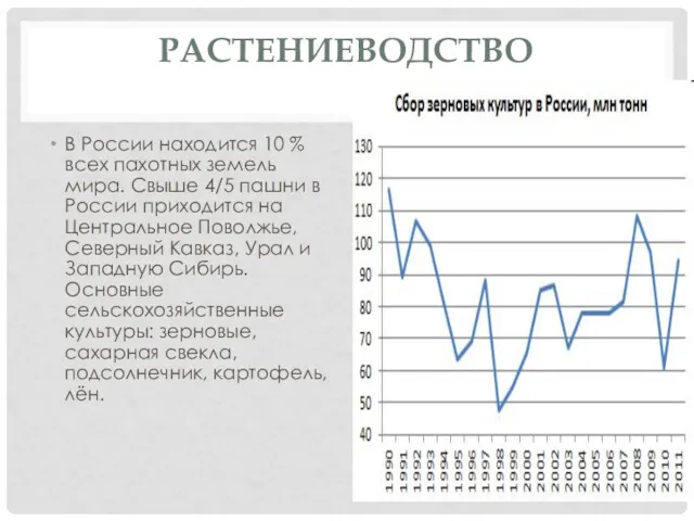 РАСТЕНИЕВОДСТВО В России находится 10 % всех пахотных земель мира.