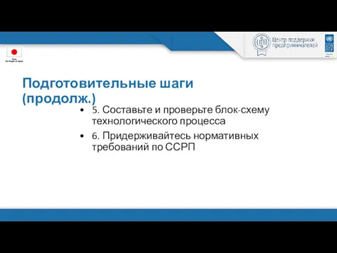 Подготовительные шаги (продолж.) 5. Составьте и проверьте блок-схему технологического процесса 6. Придерживайтесь нормативных требований по ССРП