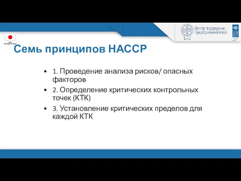 Семь принципов НАССР 1. Проведение анализа рисков/ опасных факторов 2.