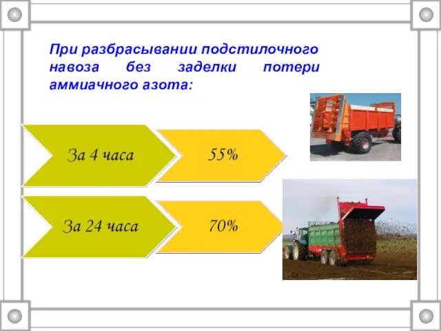 При разбрасывании подстилочного навоза без заделки потери аммиачного азота: