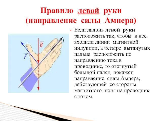 Если ладонь левой руки расположить так, чтобы в нее входили