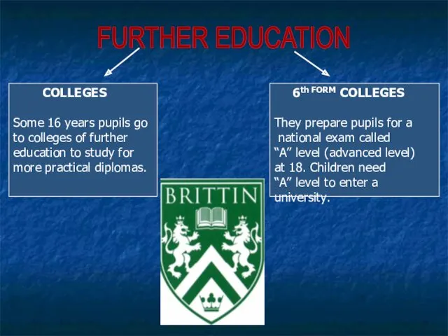 FURTHER EDUCATION COLLEGES Some 16 years pupils go to colleges of further education