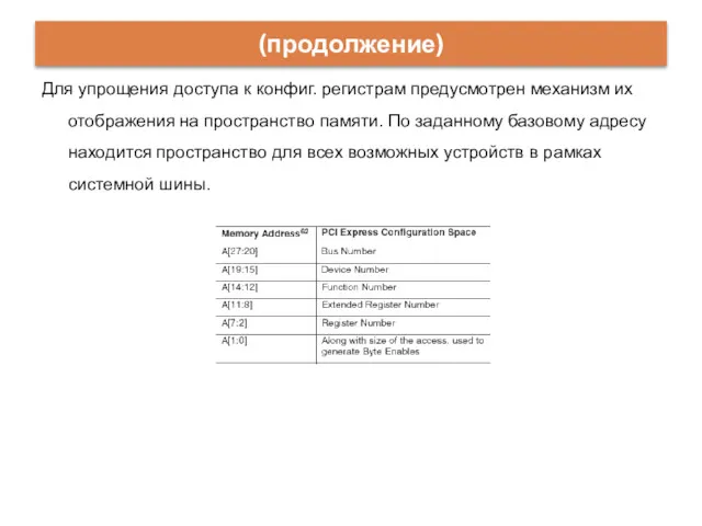 Для упрощения доступа к конфиг. регистрам предусмотрен механизм их отображения