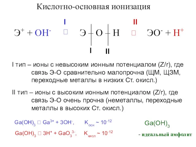 Э – О – Н ЭО- + Н+ Э+ +