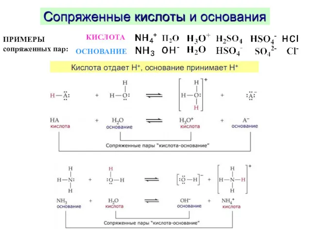 ПРИМЕРЫ сопряженных пар: КИСЛОТА ОСНОВАНИЕ