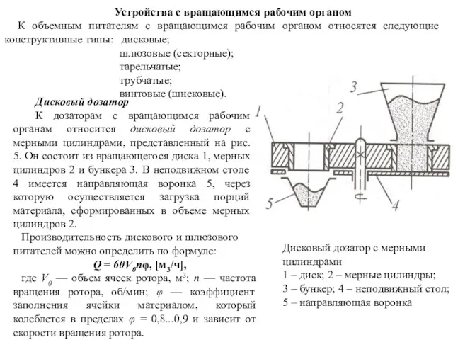 Устройства с вращающимся рабочим органом К объемным питателям с вращающимся