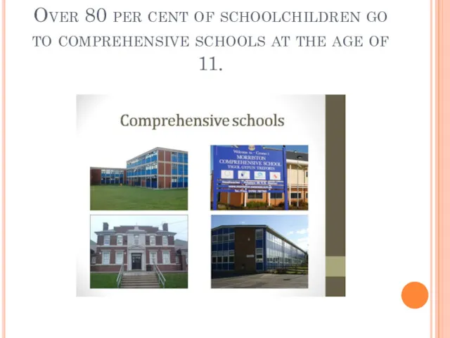 Over 80 per cent of schoolchildren go to comprehensive schools at the age of 11.