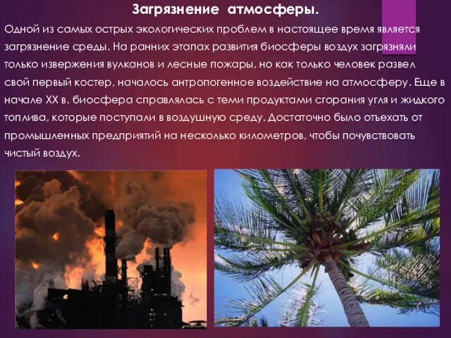 Загрязнение атмосферы. Одной из самых острых экологических проблем в настоящее