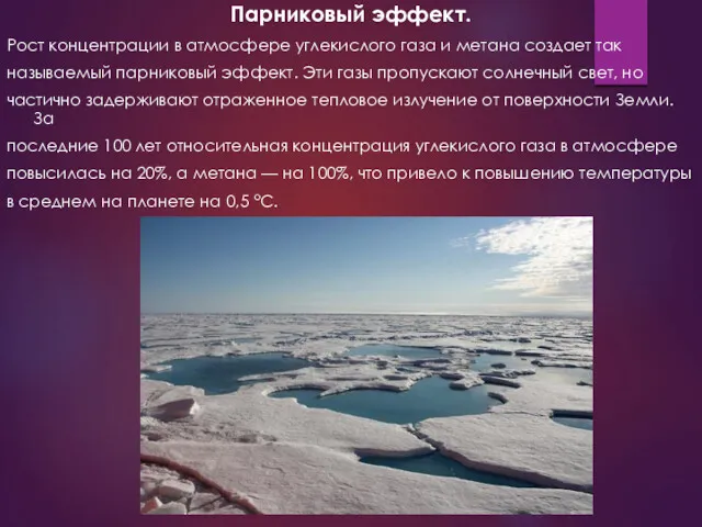 Парниковый эффект. Рост концентрации в атмосфере углекислого газа и метана