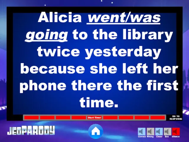 Alicia went/was going to the library twice yesterday because she