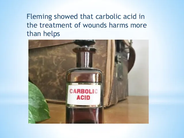 Fleming showed that carbolic acid in the treatment of wounds harms more than helps