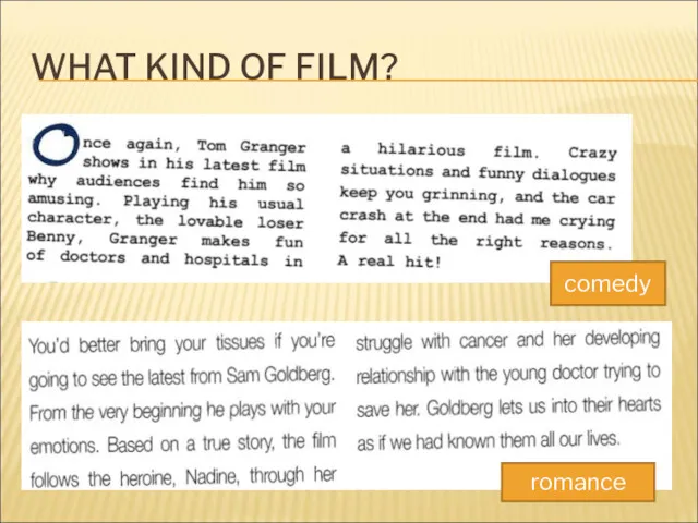 WHAT KIND OF FILM? comedy romance