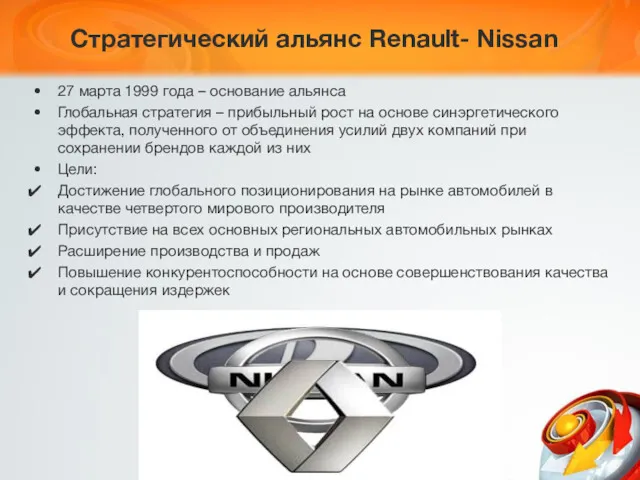 Стратегический альянс Renault- Nissan 27 марта 1999 года – основание