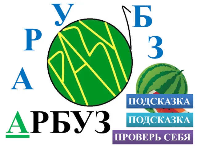 Р ПОДСКАЗКА ПРОВЕРЬ СЕБЯ ПОДСКАЗКА З А Б У АРБУЗ