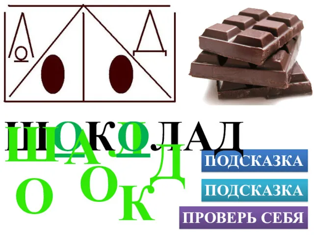 О ПОДСКАЗКА ПРОВЕРЬ СЕБЯ ПОДСКАЗКА Л К ШОКОЛАД О Ш А Д