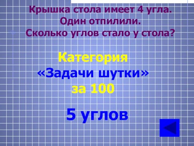 Крышка стола имеет 4 угла. Один отпилили. Сколько углов стало