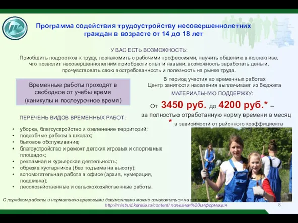 Программа содействия трудоустройству несовершеннолетних граждан в возрасте от 14 до