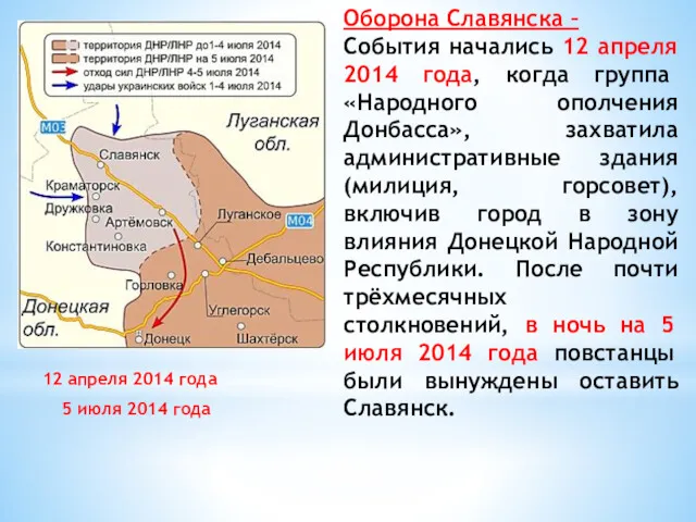 12 апреля 2014 года 5 июля 2014 года Оборона Славянска