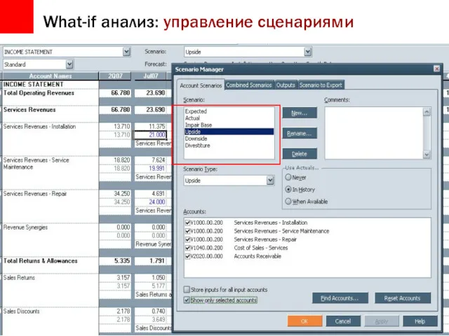 What-if анализ: управление сценариями