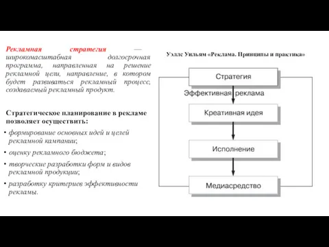 Рекламная стратегия — широкомасштабная долгосрочная программа, направленная на решение рекламной